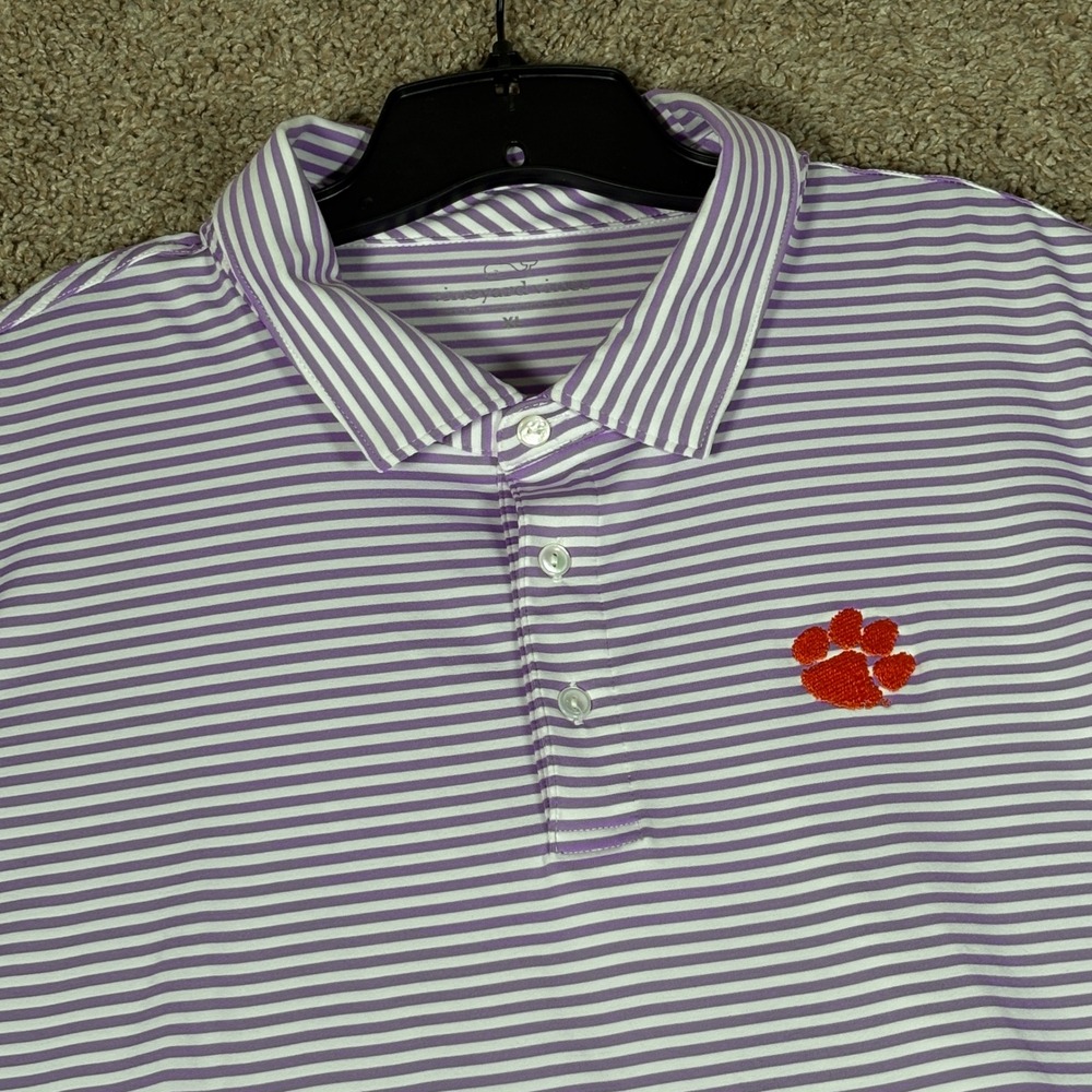 Vineyard Vines Mens Clemson Tigers Stripe Performance Polo Shirt Purple XL